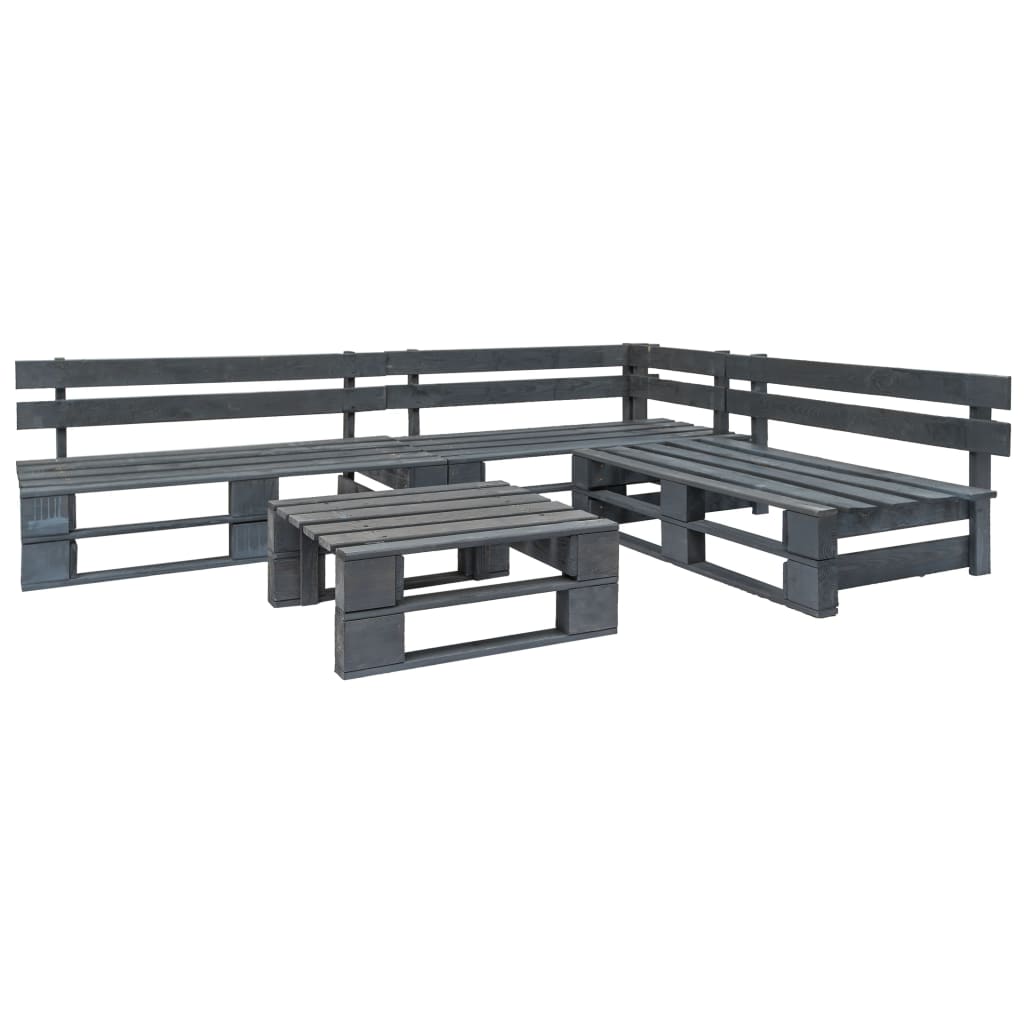 vidaXL Salon de jardin 4 pcs avec coussins Bois de palette Gris