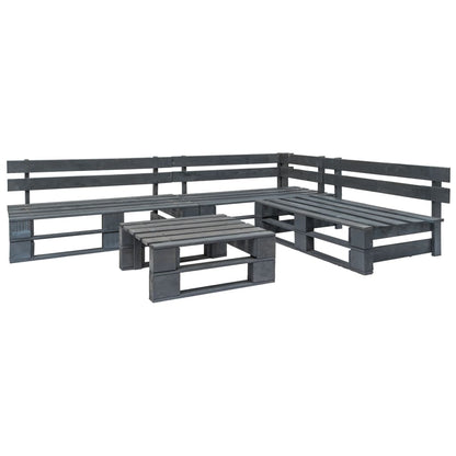 vidaXL Salon de jardin 4 pcs avec coussins Bois de palette Gris