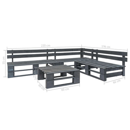 vidaXL Salon de jardin 4 pcs avec coussins Bois de palette Gris