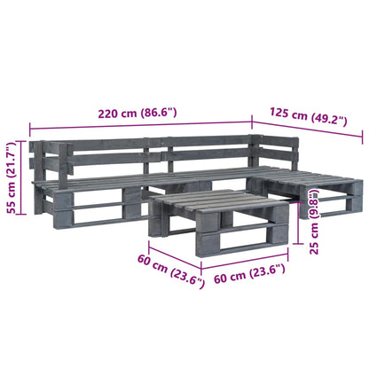 vidaXL Salon de jardin 4 pcs en palettes Bois Gris