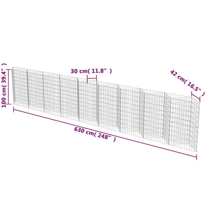 vidaXL Mur de gabions Acier galvanisé 630×30×100 cm