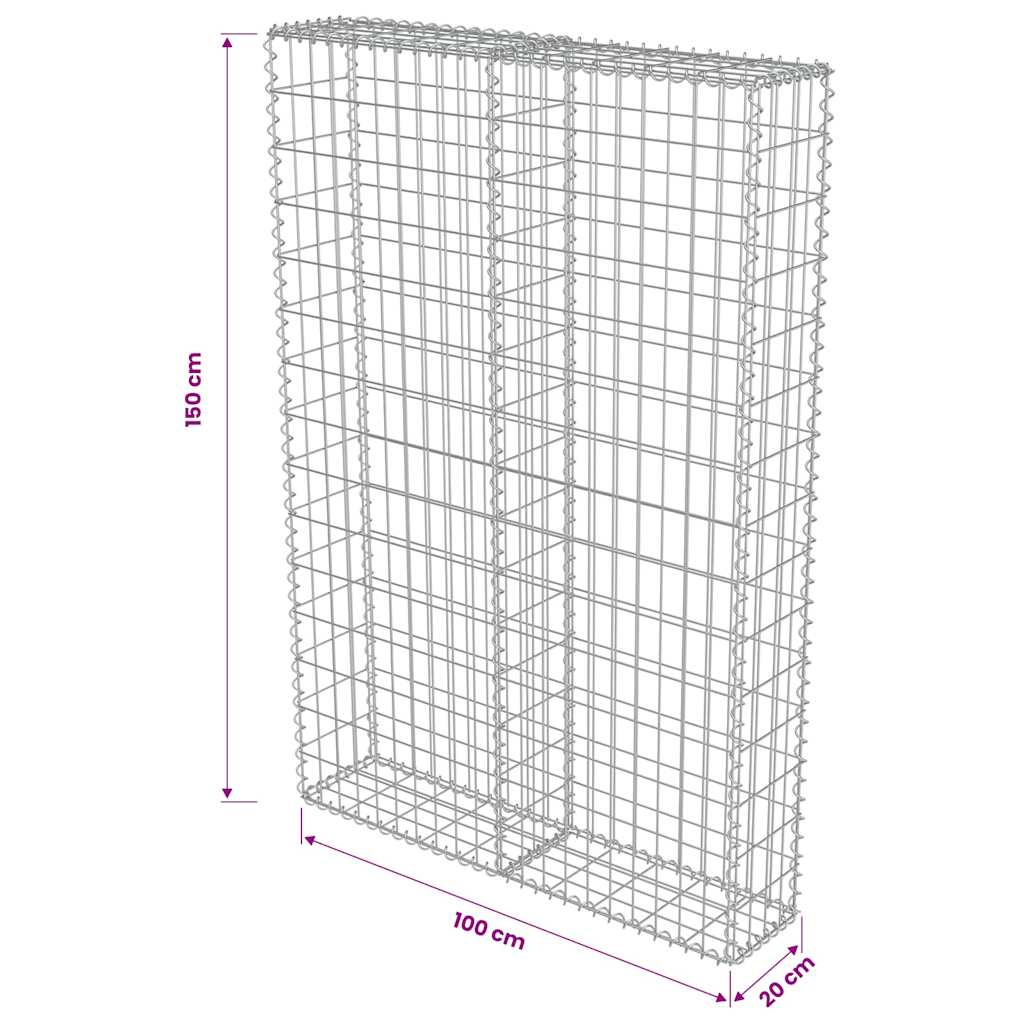 vidaXL Mur de gabions avec couvercle Acier galvanisé 100x20x150 cm
