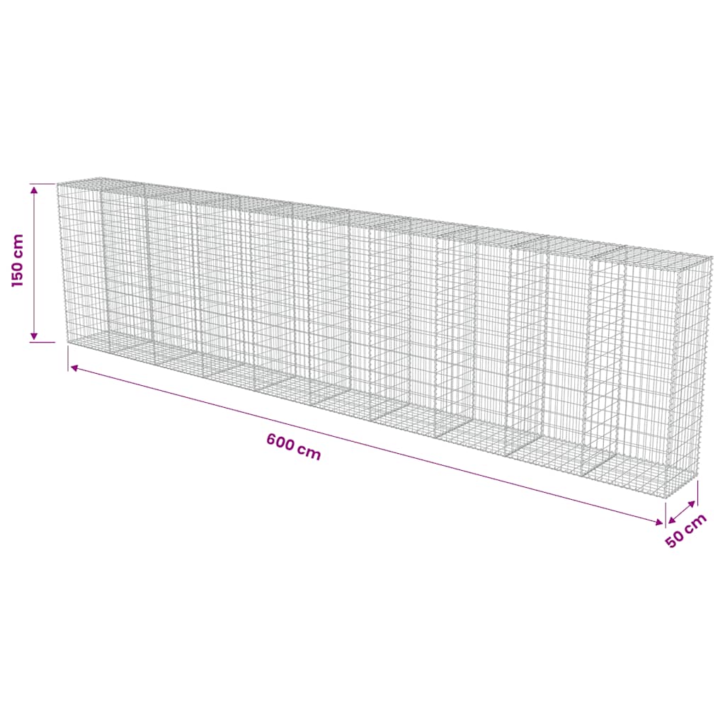 vidaXL Mur de gabions avec couvercle Acier galvanisé 600×50×150 cm
