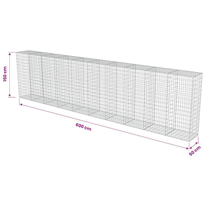 vidaXL Mur de gabions avec couvercle Acier galvanisé 600×50×150 cm
