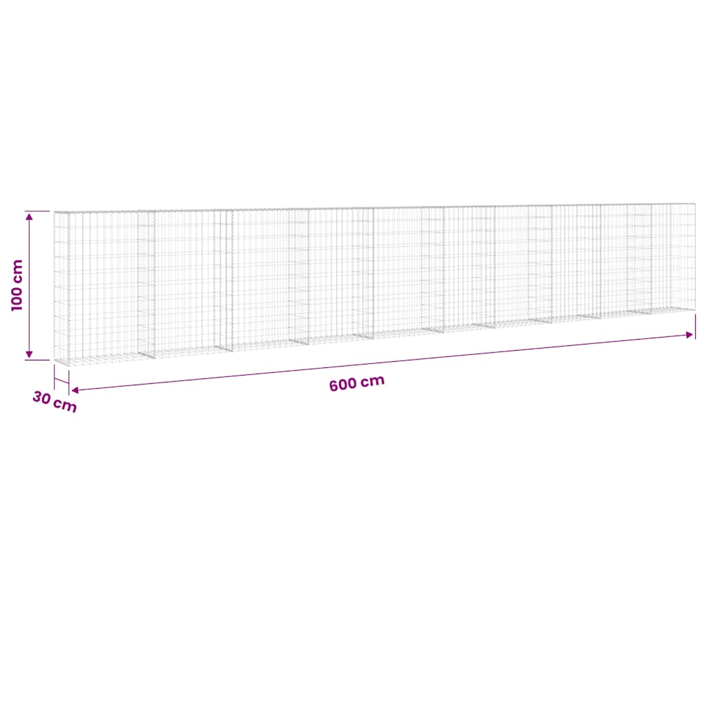 vidaXL Mur de gabions avec couvercle Acier galvanisé 600×30×100 cm