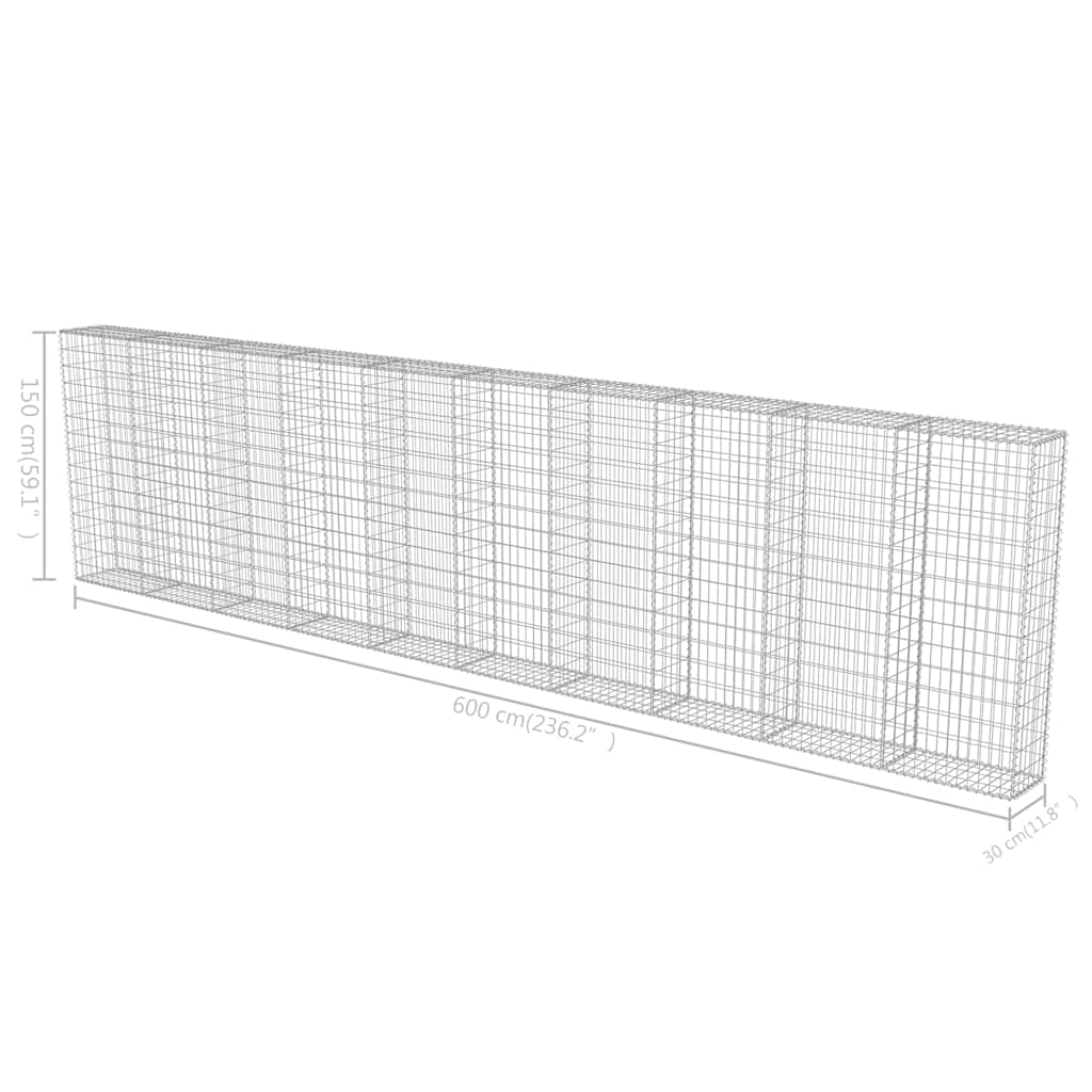 vidaXL Mur de gabions avec couvercle Acier galvanisé 600×30×150 cm