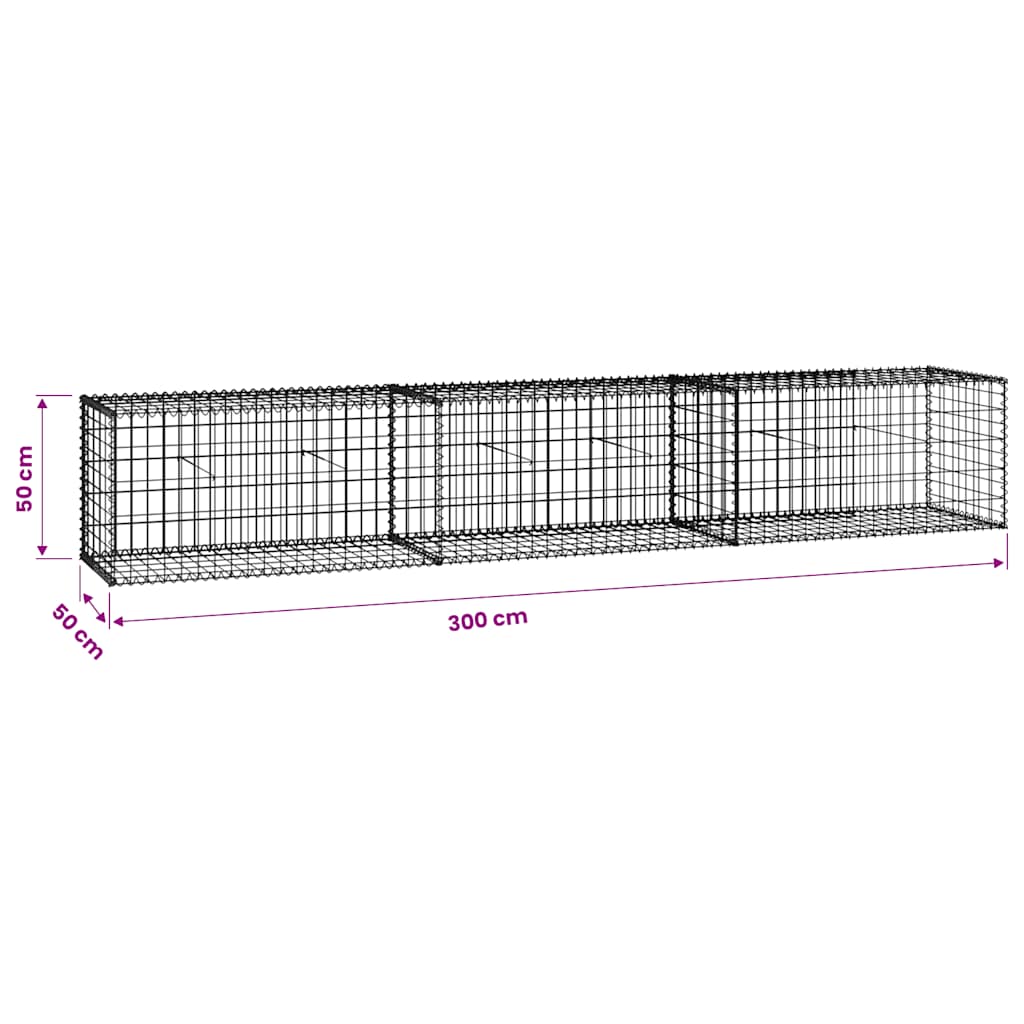 vidaXL Mur de gabions avec couvercle 300x50x50 cm Acier galvanisé