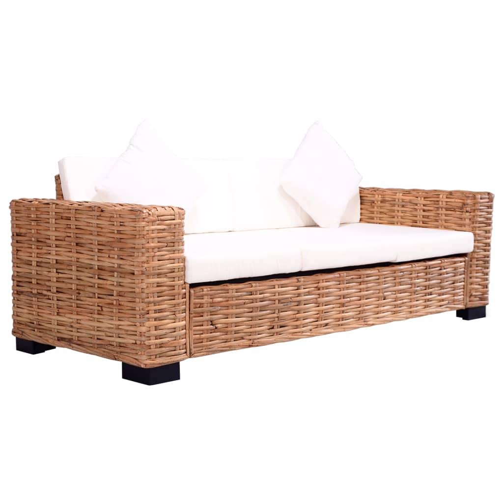vidaXL 2-tlg. Gartensofas mit Polster Natürliches Rattan