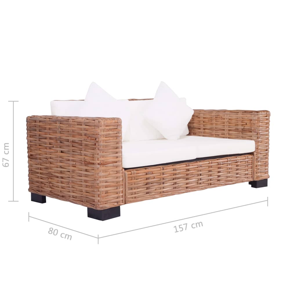 vidaXL 2-tlg. Gartensofas mit Polster Natürliches Rattan