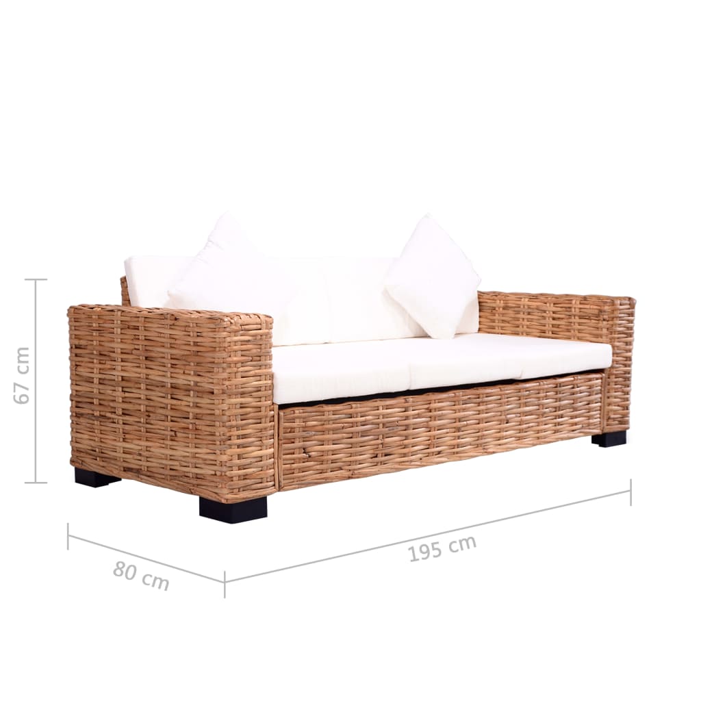 vidaXL 2-tlg. Gartensofas mit Polster Natürliches Rattan