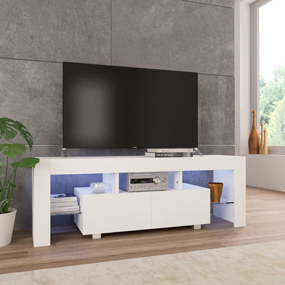 vidaXL Meuble TV avec lumières LED Blanc brillant 130x35x45 cm