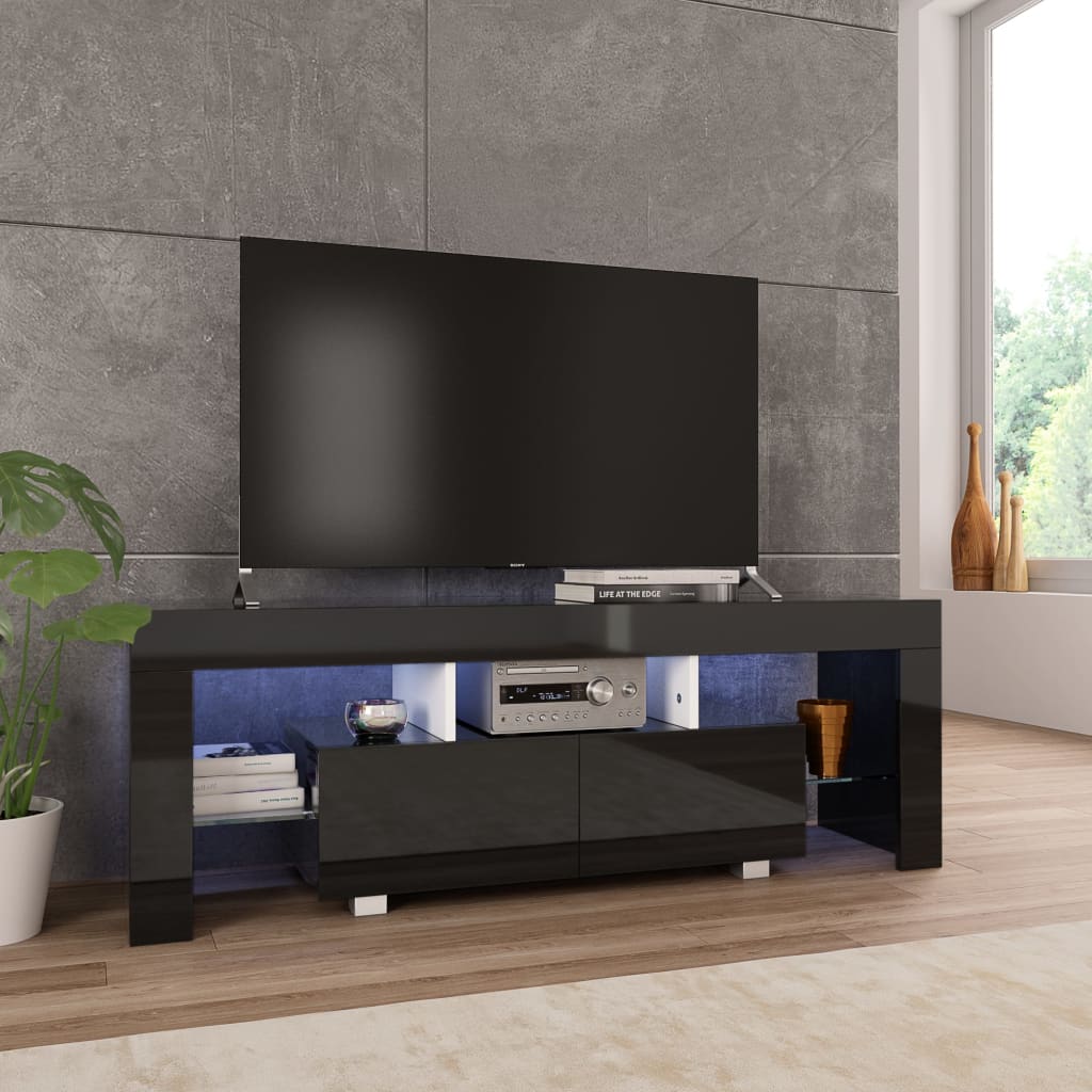 Meuble TV vidaXL avec lumières LED noir brillant 130x35x45 cm