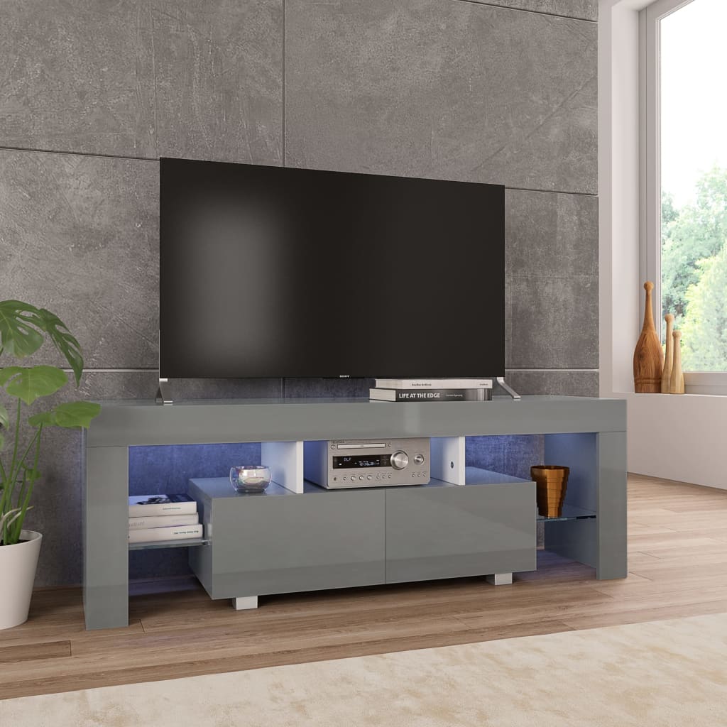 vidaXL Meuble TV avec lumières LED gris brillant 130x35x45 cm
