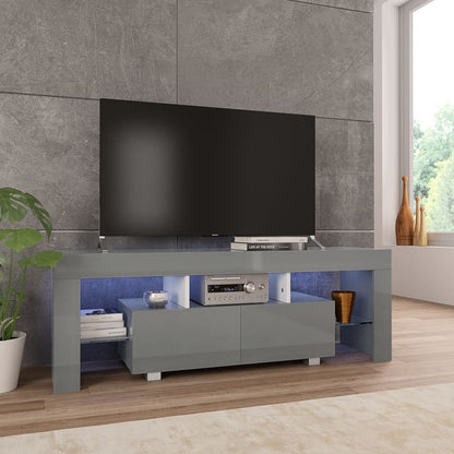 vidaXL Meuble TV avec lumières LED gris brillant 130x35x45 cm