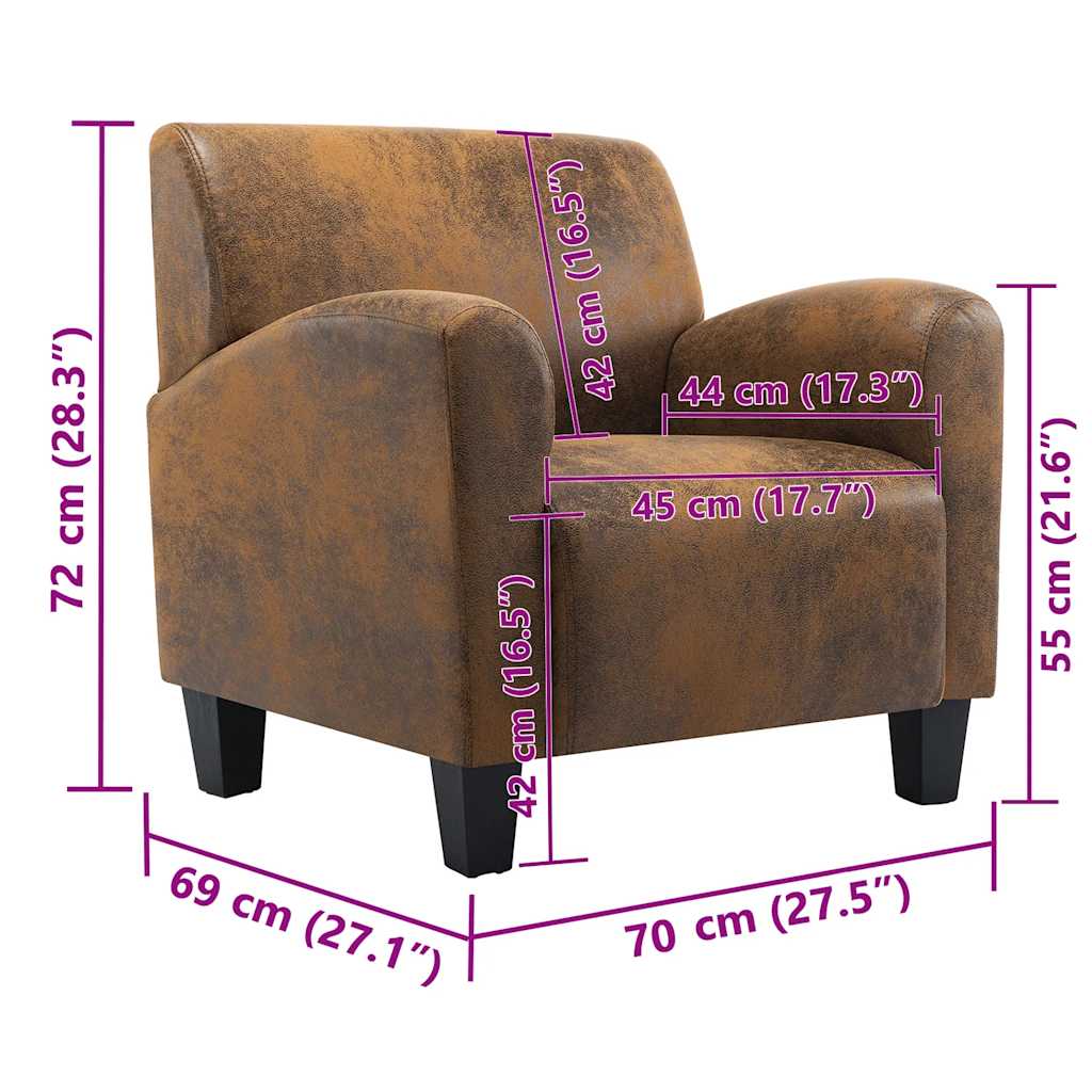 vidaXL Sofasessel Braun 70x69x72 cm Wildlederimitat