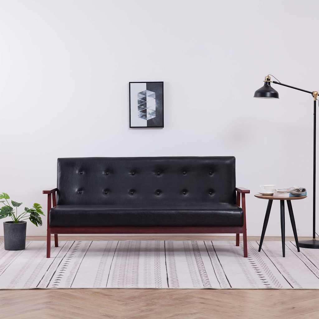 vidaXL Sofa 3-Sitzer Schwarz Kunstleder