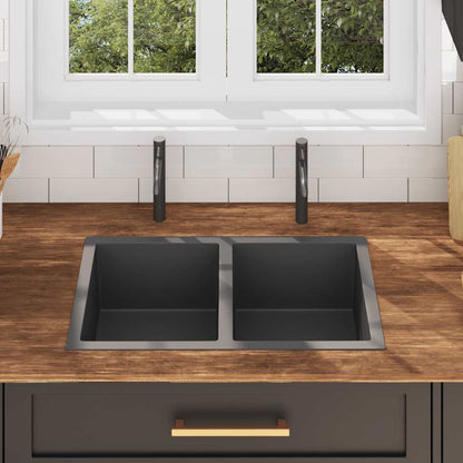 Handgefertigte Küchenspüle Schwarz Edelstahl