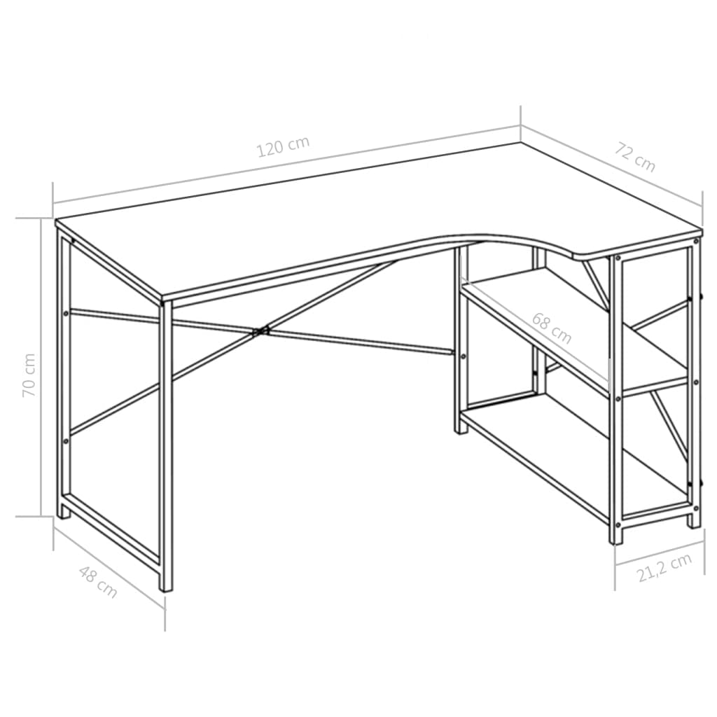 vidaXL Computertisch Schwarz und Eiche 120x72x70 cm