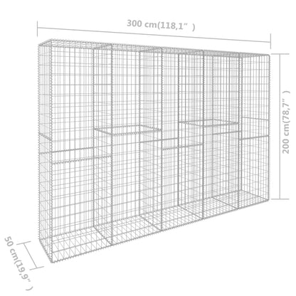 vidaXL Gabionenwand mit Abdeckung Verzinkter Stahl 300 x 50 x 200 cm