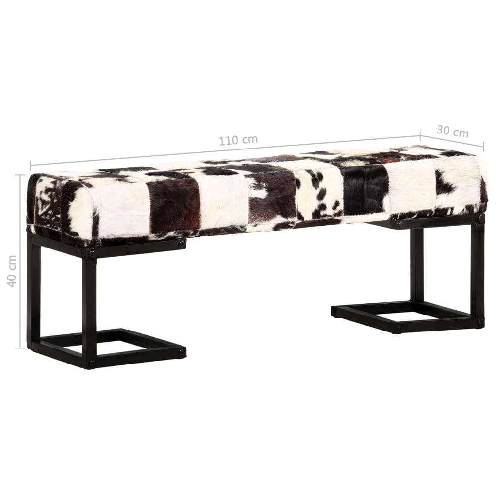vidaXL Sitzbank 110 cm Schwarz Patchwork Echtes Ziegenleder