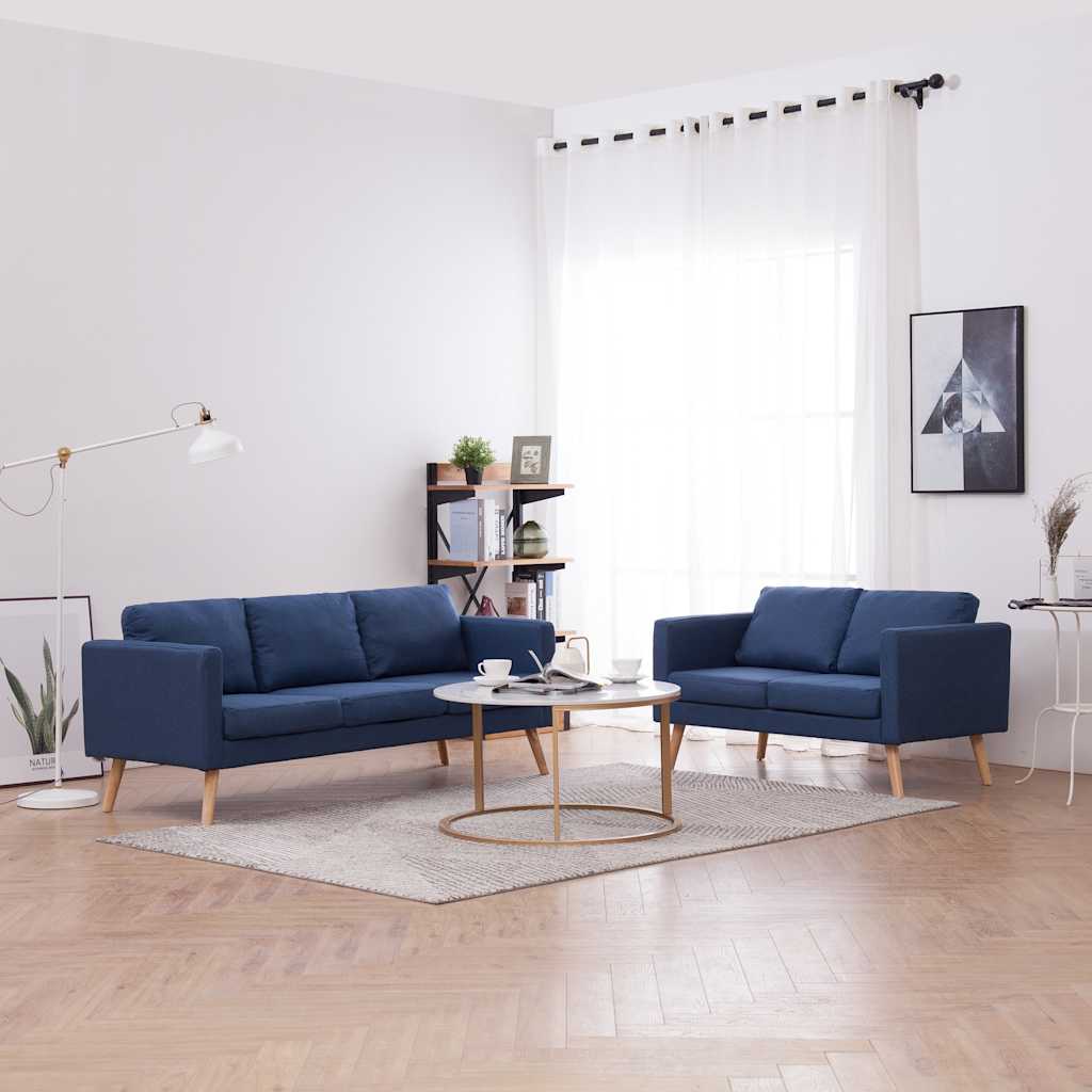 vidaXL 2-tlg. Sofagarnitur Stoff Blau
