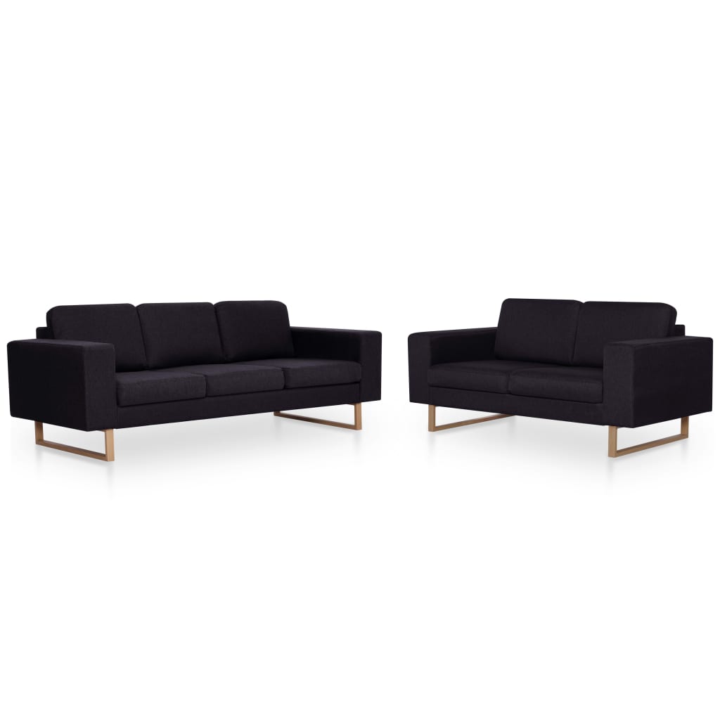 vidaXL 2-tlg. Sofagarnitur Stoff Schwarz