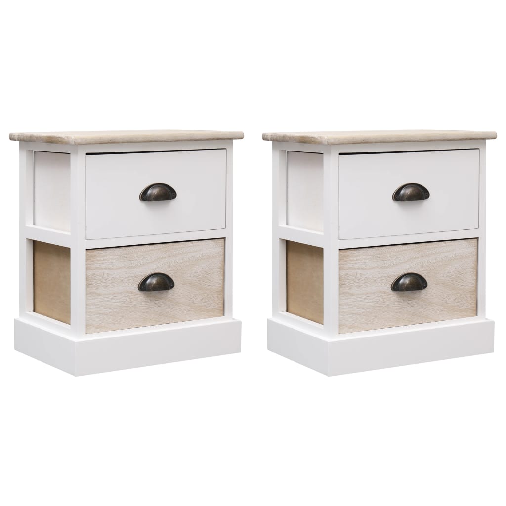 vidaXL Nachttische 2 Stk. Weiß und Natur 38×28×45 cm Paulownia-Holz