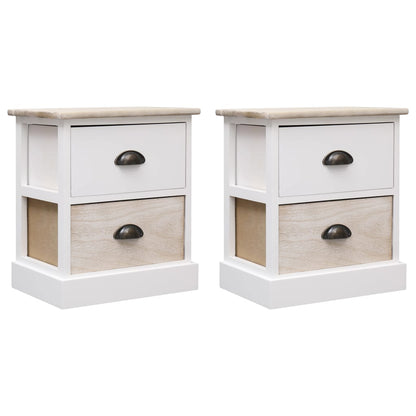vidaXL Nachttische 2 Stk. Weiß und Natur 38×28×45 cm Paulownia-Holz