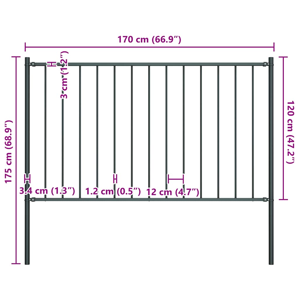 vidaXL Zaunelement mit Pfosten Pulverbeschichteter Stahl 1,81x1,25 m Anthrazit