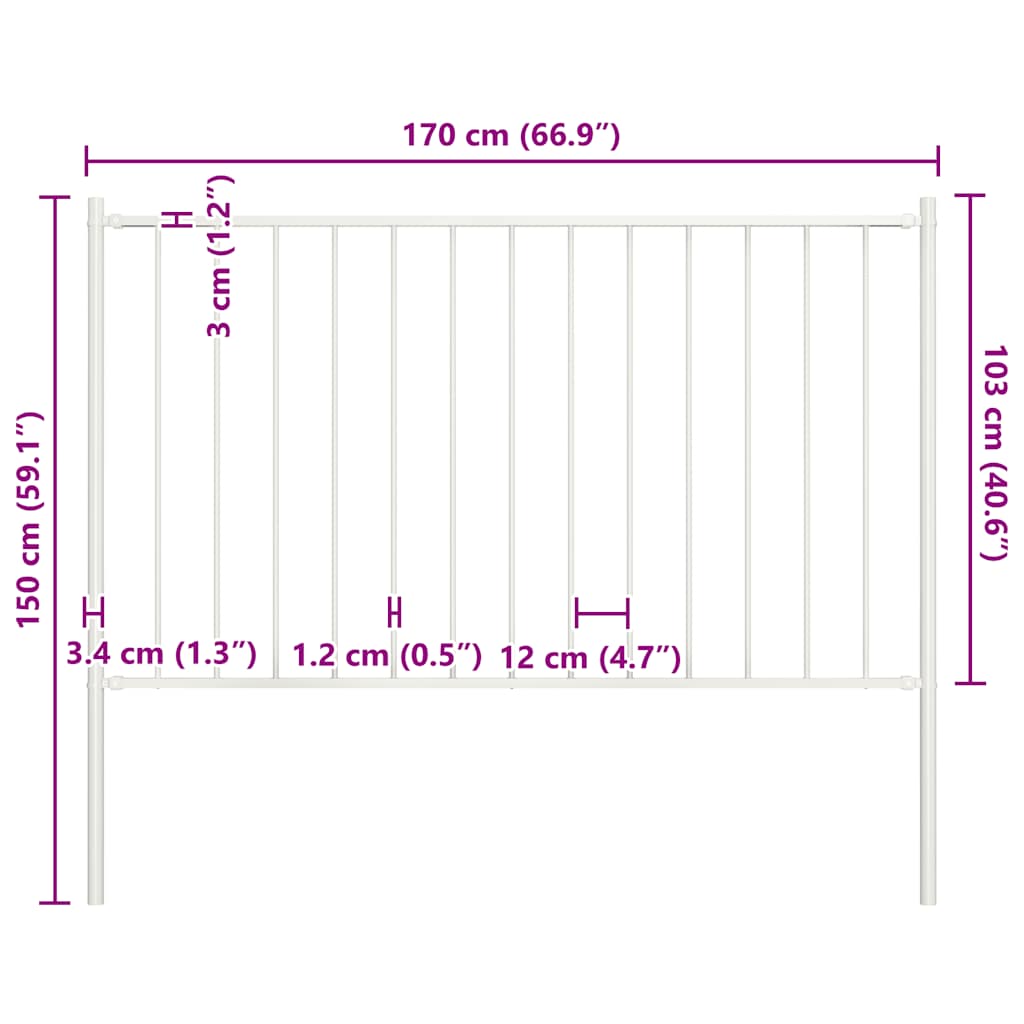 vidaXL Zaunelement mit Pfosten Pulverbeschichteter Stahl 1,81x1 m Weiß