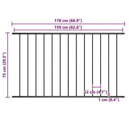 vidaXL Zaunelement Pulverbeschichteter Stahl 1,63x0,75 m Schwarz