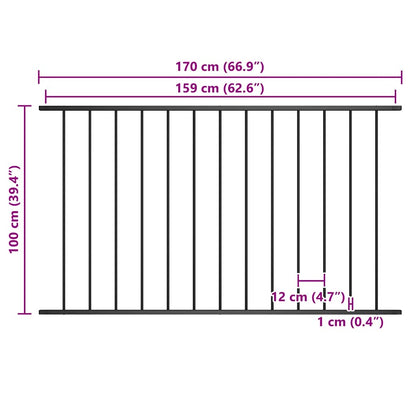 vidaXL Zaunelement Pulverbeschichteter Stahl 1,63x1 m Schwarz