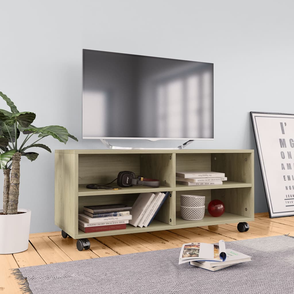 vidaXL Meuble TV à roulettes chêne Sonoma 90x35x35 cm Aggloméré
