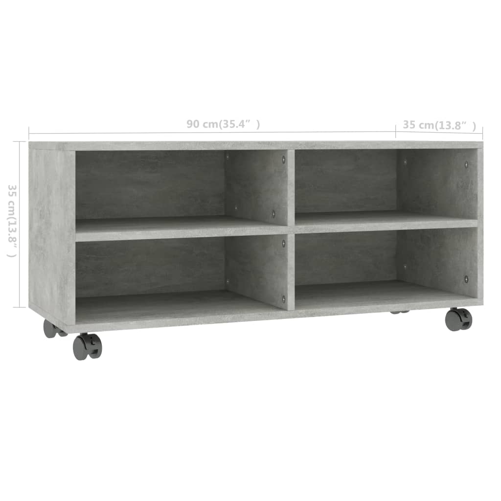 vidaXL Meuble TV à roulettes gris béton 90x35x35 cm Aggloméré