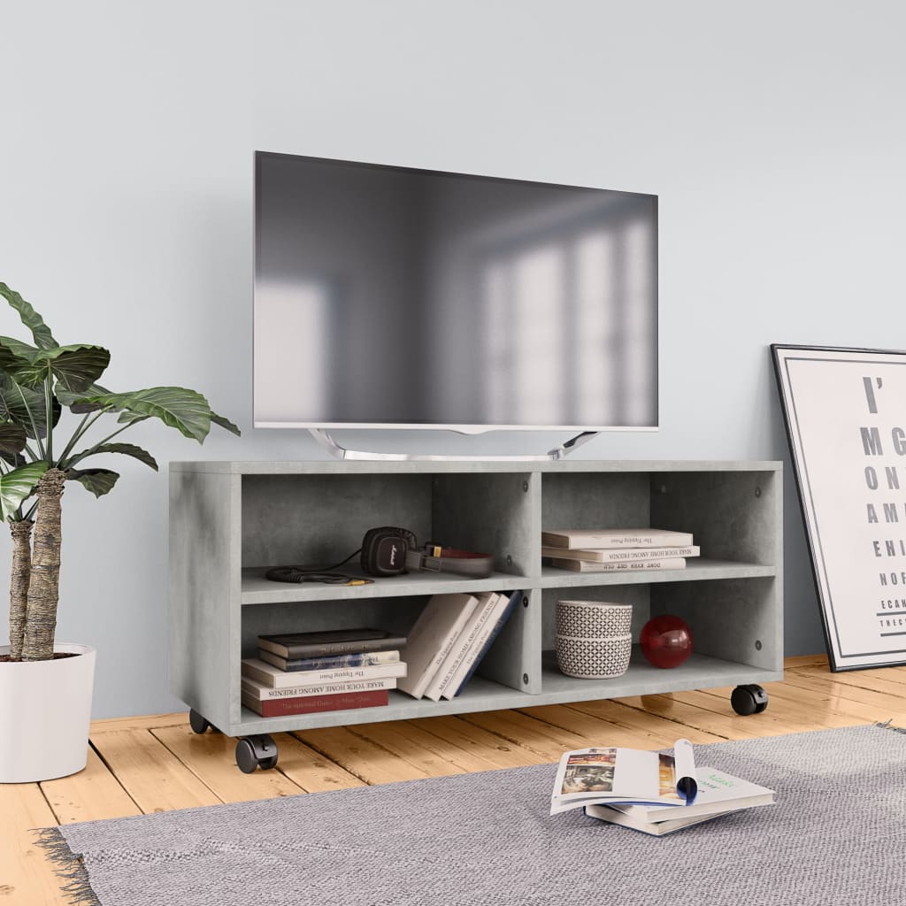 vidaXL Meuble TV à roulettes gris béton 90x35x35 cm Aggloméré