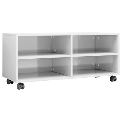 Meuble TV vidaXL avec roulettes, blanc brillant 90x35x35 cm, bois d'ingénierie