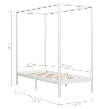 vidaXL Himmelbett-Gestell Weiß Massivholz Kiefer 100 x 200 cm