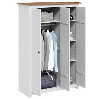 vidaXL Kleiderschrank 3-Türig Weiß 118×50×171,5 cm Kiefer Panama Serie