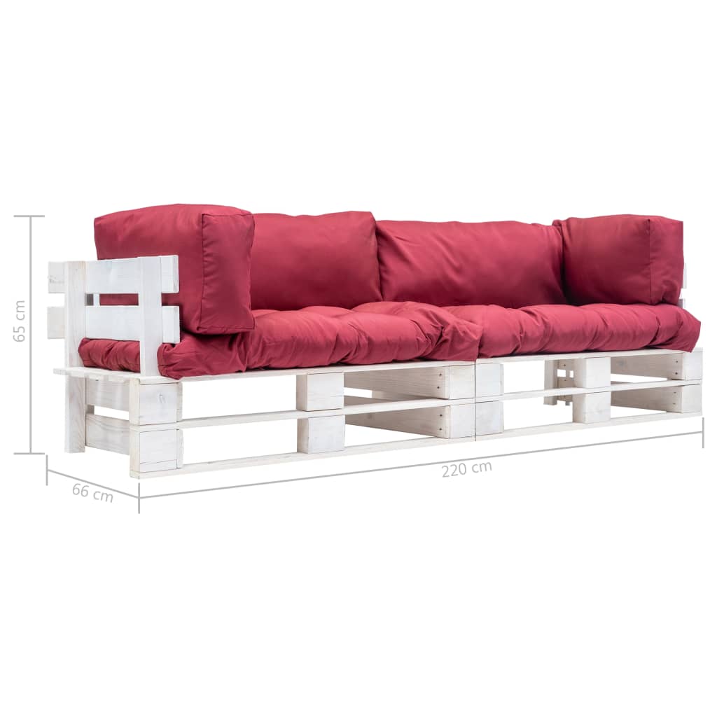 vidaXL 2-tlg. Garten-Palettensofa-Set Kissen in Rot Kiefernholz