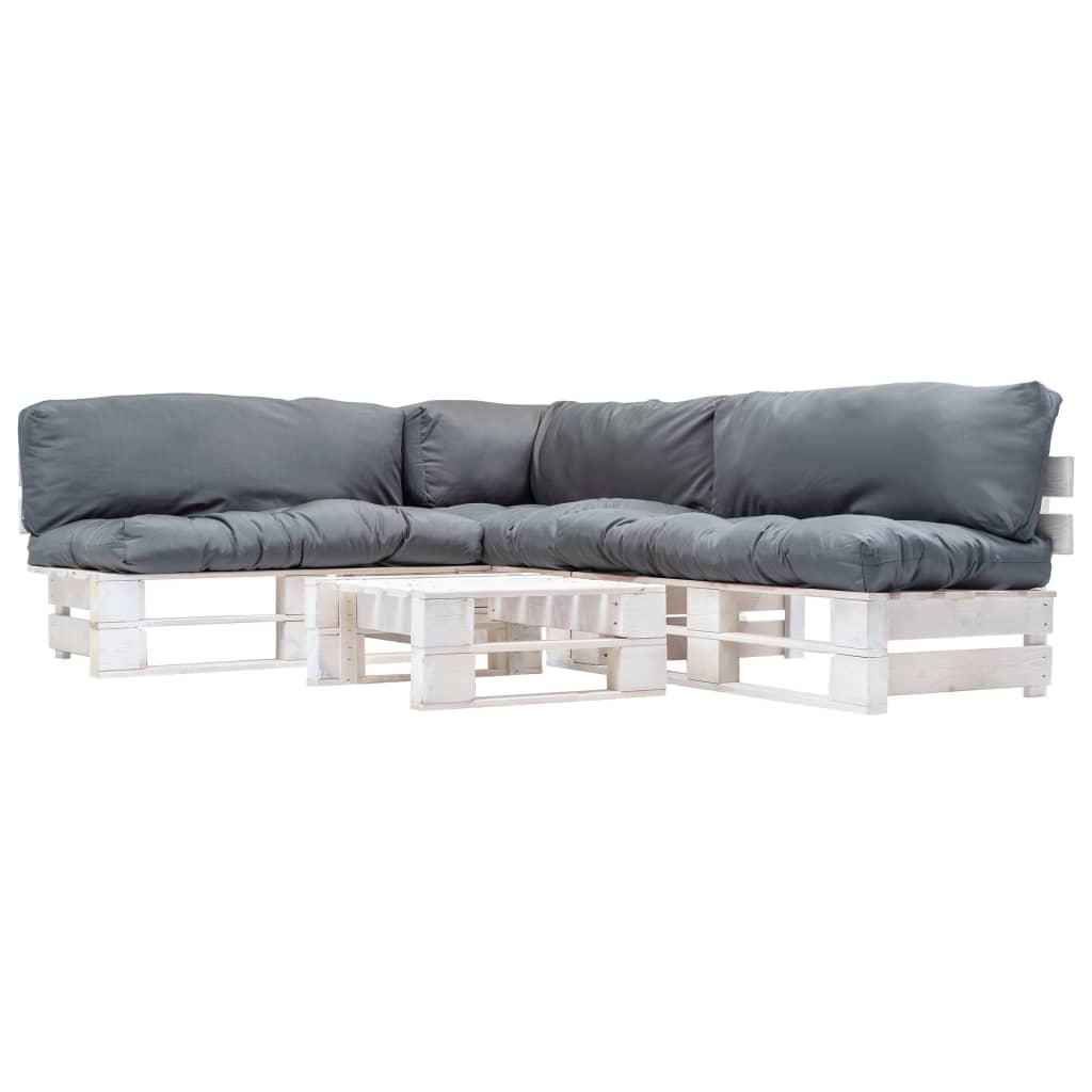 vidaXL 4-tlg. Paletten-Lounge-Set mit Kissen in Grau Holz