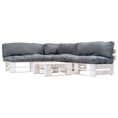 vidaXL 4-tlg. Paletten-Lounge-Set mit Kissen in Grau Holz