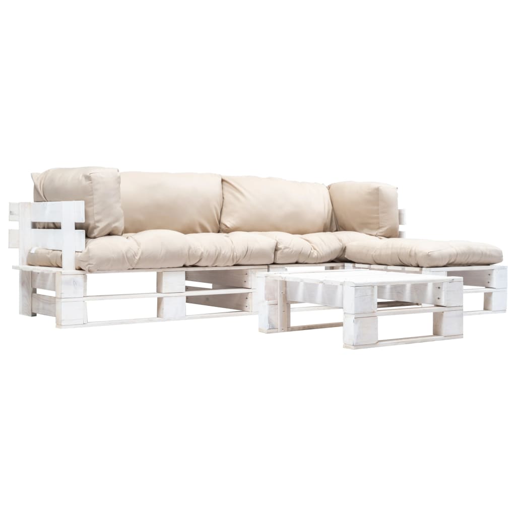 vidaXL 4-tlg. Paletten-Lounge-Set mit Kissen in Sandfarben Holz