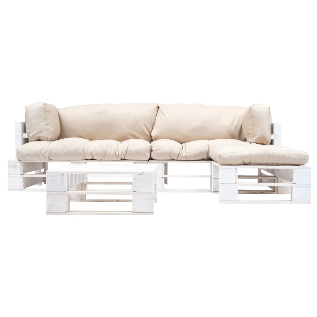 vidaXL 4-tlg. Paletten-Lounge-Set mit Kissen in Sandfarben Holz