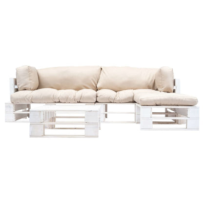 vidaXL 4-tlg. Paletten-Lounge-Set mit Kissen in Sandfarben Holz