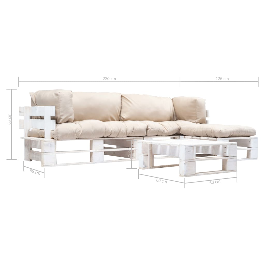 vidaXL 4-tlg. Paletten-Lounge-Set mit Kissen in Sandfarben Holz