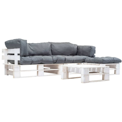 vidaXL 4-tlg. Paletten-Lounge-Set mit Kissen in Grau Holz