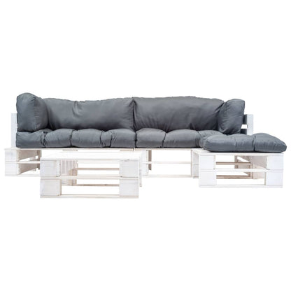 vidaXL 4-tlg. Paletten-Lounge-Set mit Kissen in Grau Holz