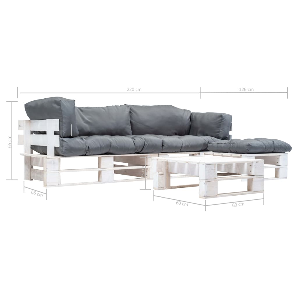 vidaXL 4-tlg. Paletten-Lounge-Set mit Kissen in Grau Holz