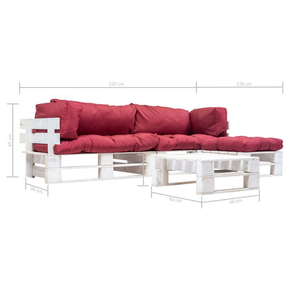 vidaXL 4-tlg. Paletten-Lounge-Set mit Kissen in Rot Holz