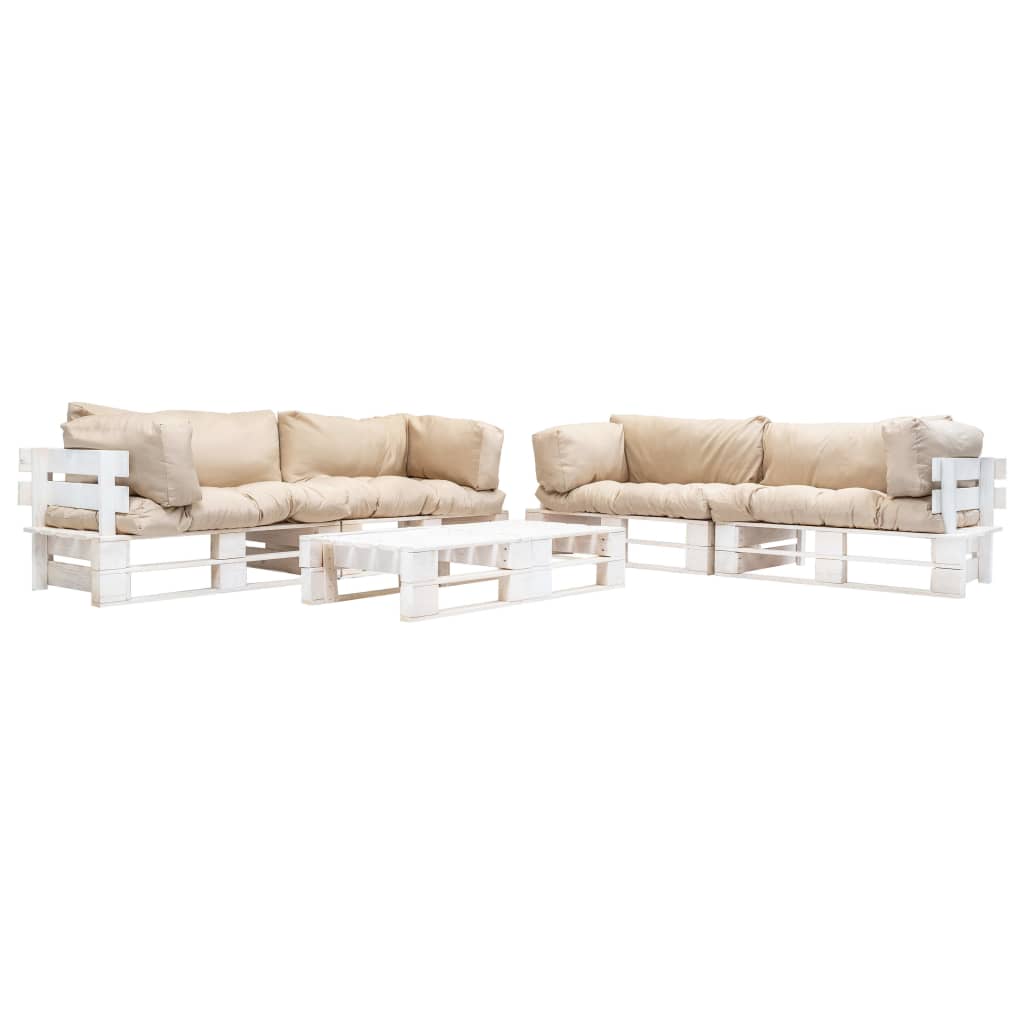 vidaXL 6-tlg. Paletten-Lounge-Set mit Kissen in Sandfarben Holz